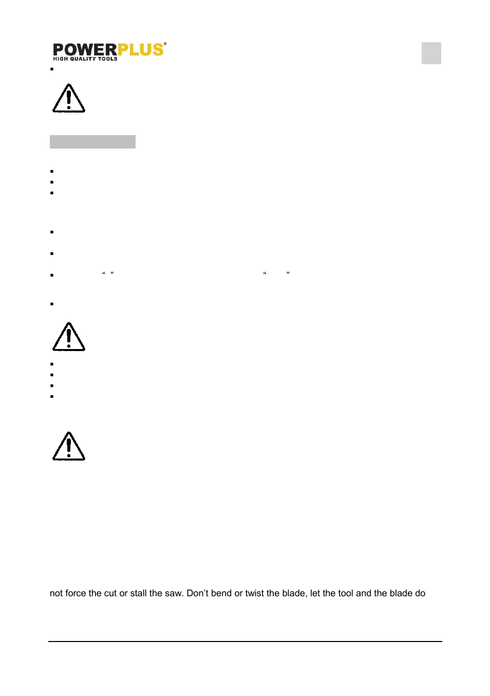 Operation, Switch on/off (4), Variable speed (7) | Grip position adjustment (fig 3), General cutting | Powerplus POWX0396 RECIPROCATING SAW 720W EN User Manual | Page 5 / 8