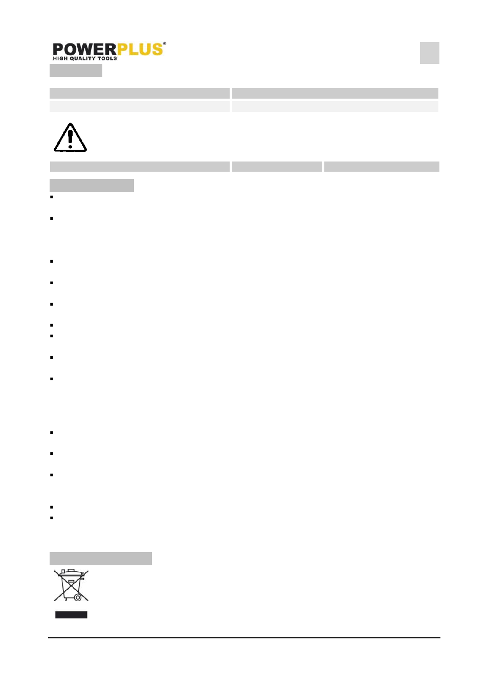 Noise, Warranty, Environment | Powerplus POWX0396 RECIPROCATING SAW 720W EN User Manual | Page 7 / 8