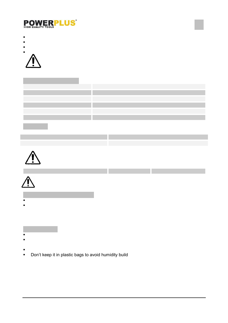 Cleaning, Technical data, Noise | Service department, Storage | Powerplus POWX046 BELT SANDER 950W EN User Manual | Page 6 / 8