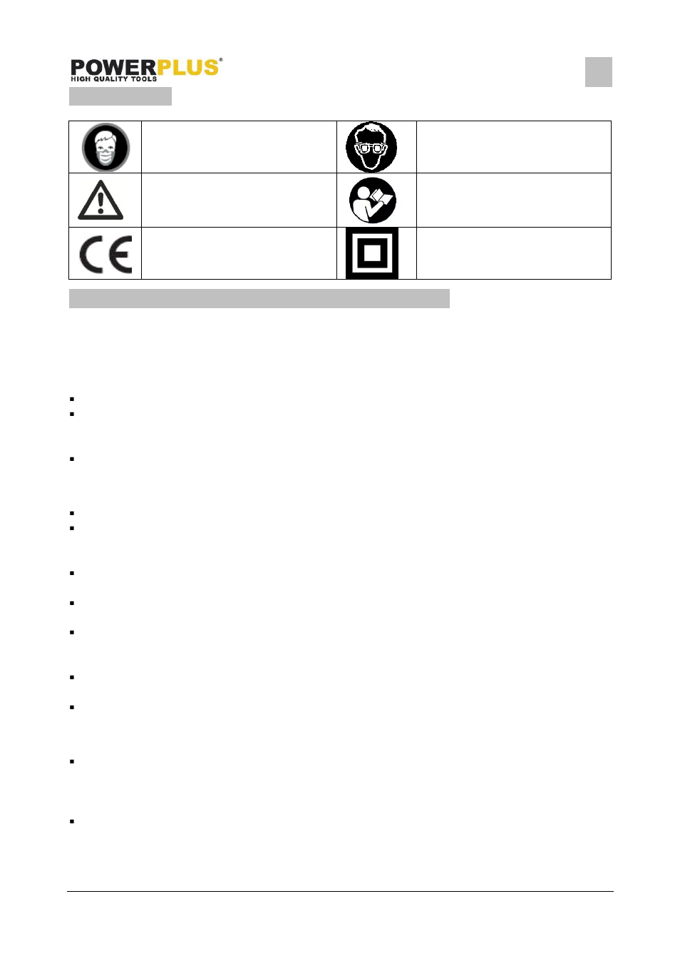 Symbols, General power tool safety warnings, Working area | Electrical safety, Personal safety | Powerplus POWX0476 DRYWALL SANDER 710W EN User Manual | Page 4 / 10