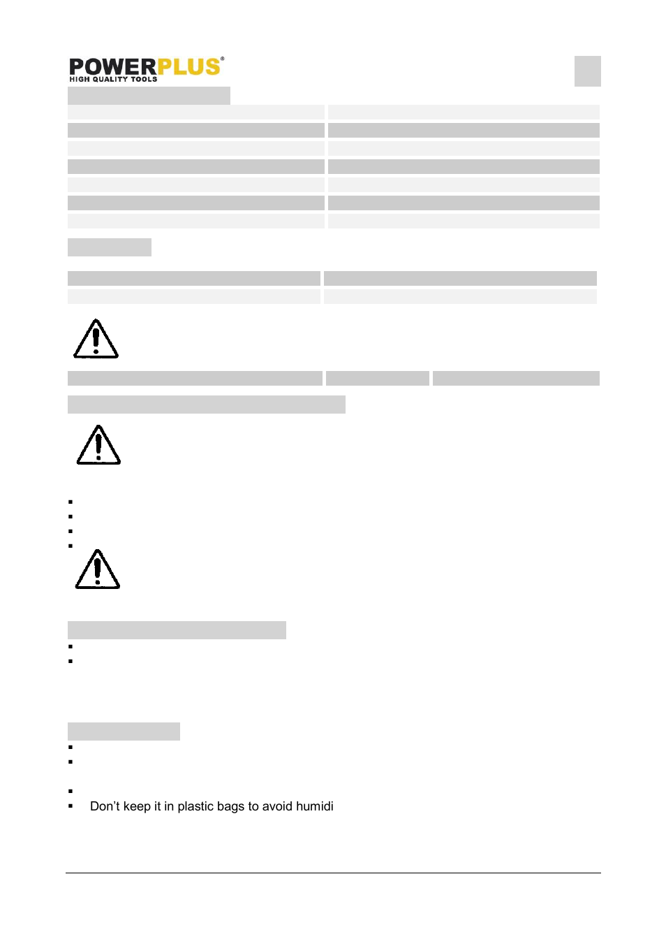 Technical data, Noise, Cleaning and maintenance | Cleaning, Service department, Storage | Powerplus POWX0490 TRIANGULAR SANDER 300W EN User Manual | Page 6 / 8