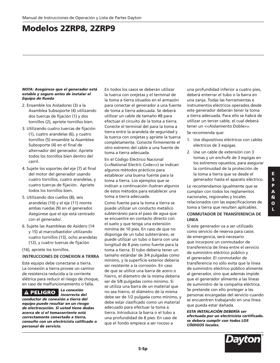 Modelos 2zrp8, 2zrp9 | Dayton 2ZRP9 User Manual | Page 31 / 80