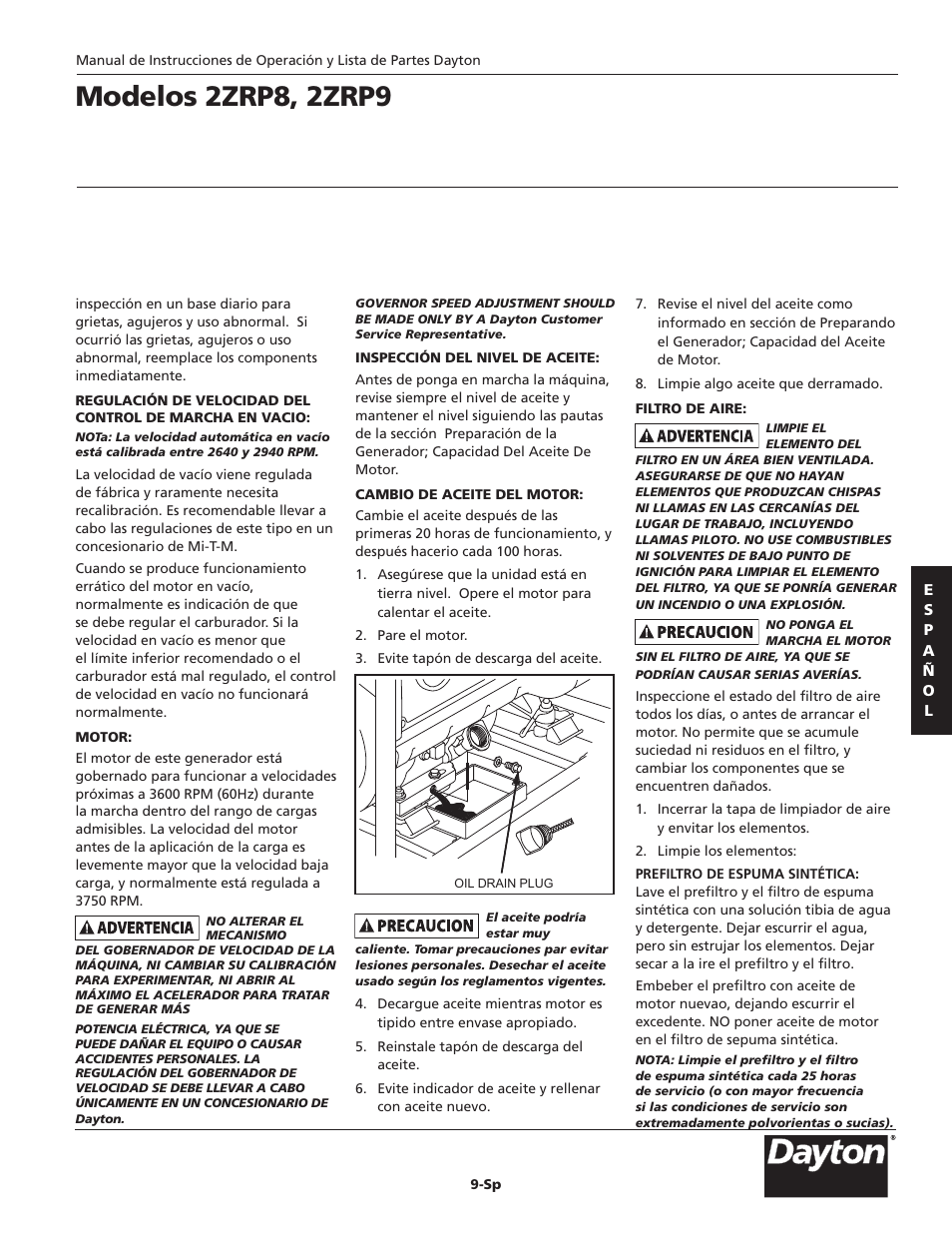 Modelos 2zrp8, 2zrp9 | Dayton 2ZRP9 User Manual | Page 35 / 80