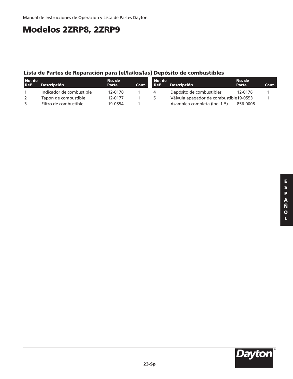 Modelos 2zrp8, 2zrp9 | Dayton 2ZRP9 User Manual | Page 49 / 80