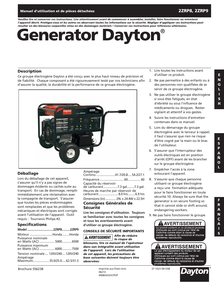 Generator dayton | Dayton 2ZRP9 User Manual | Page 53 / 80