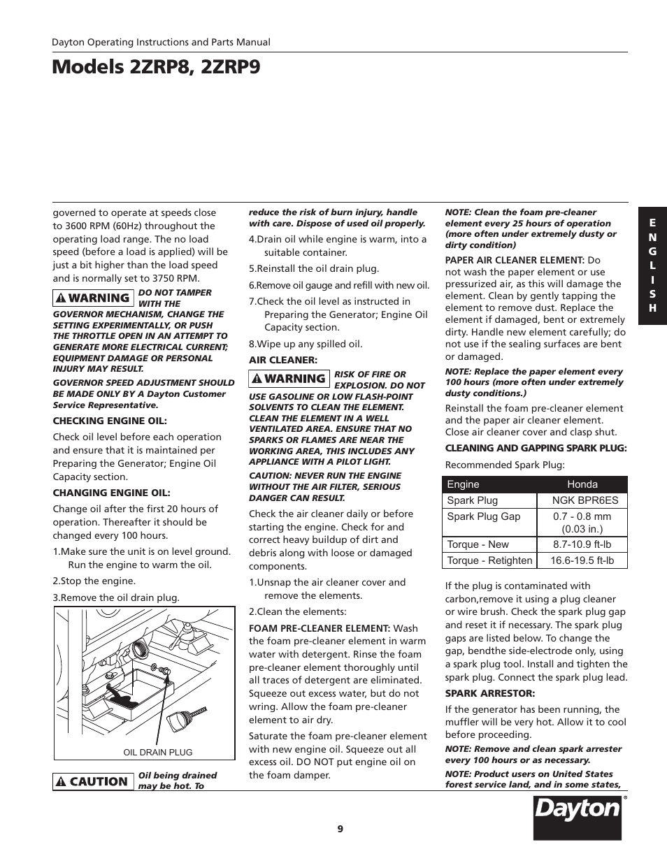 Models 2zrp8, 2zrp9 | Dayton 2ZRP9 User Manual | Page 9 / 80