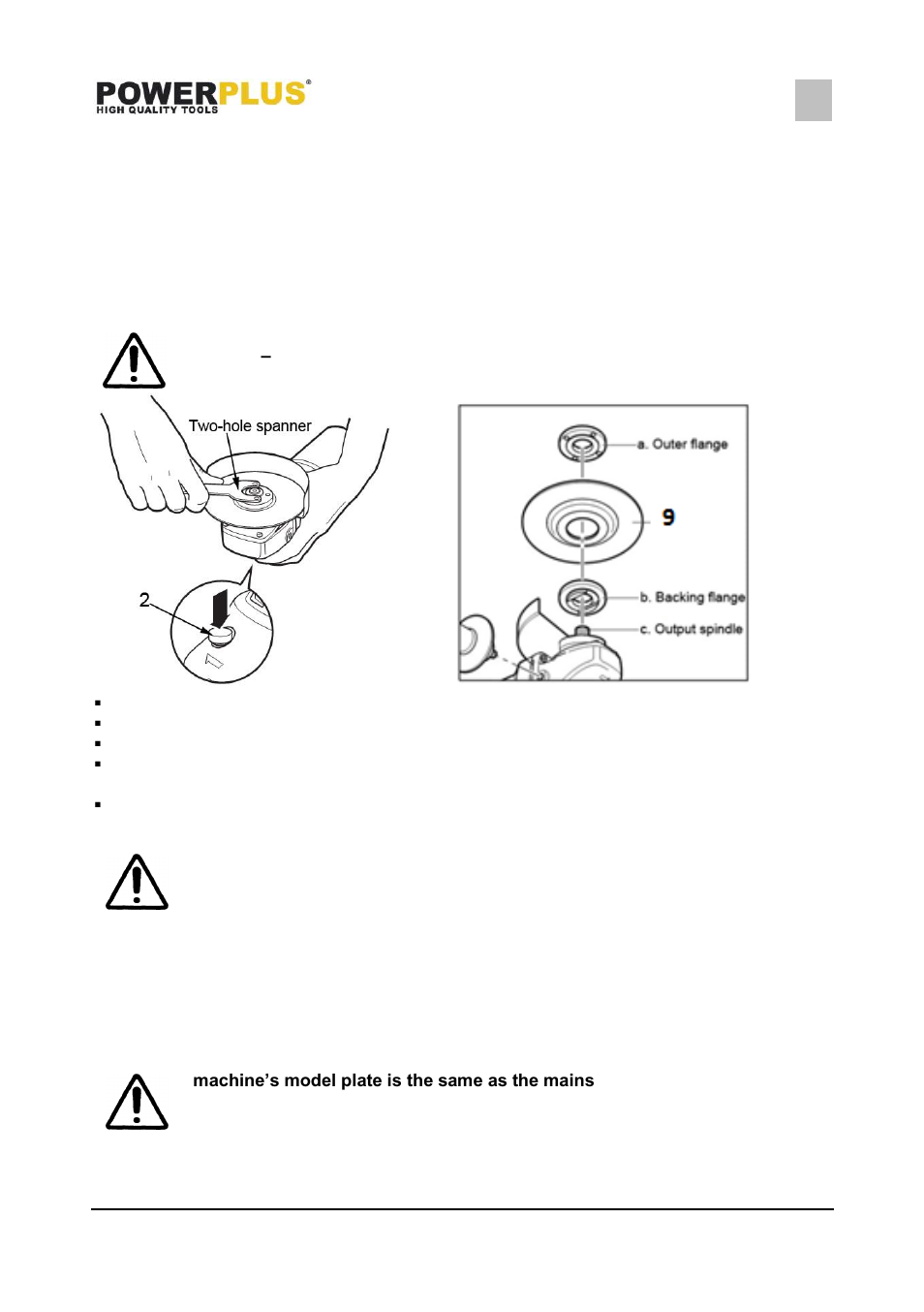 Replacing the grinding disc, Switching on / off | Powerplus POWX0617 ANGLE GRINDER 2500W 230MM EN User Manual | Page 7 / 12