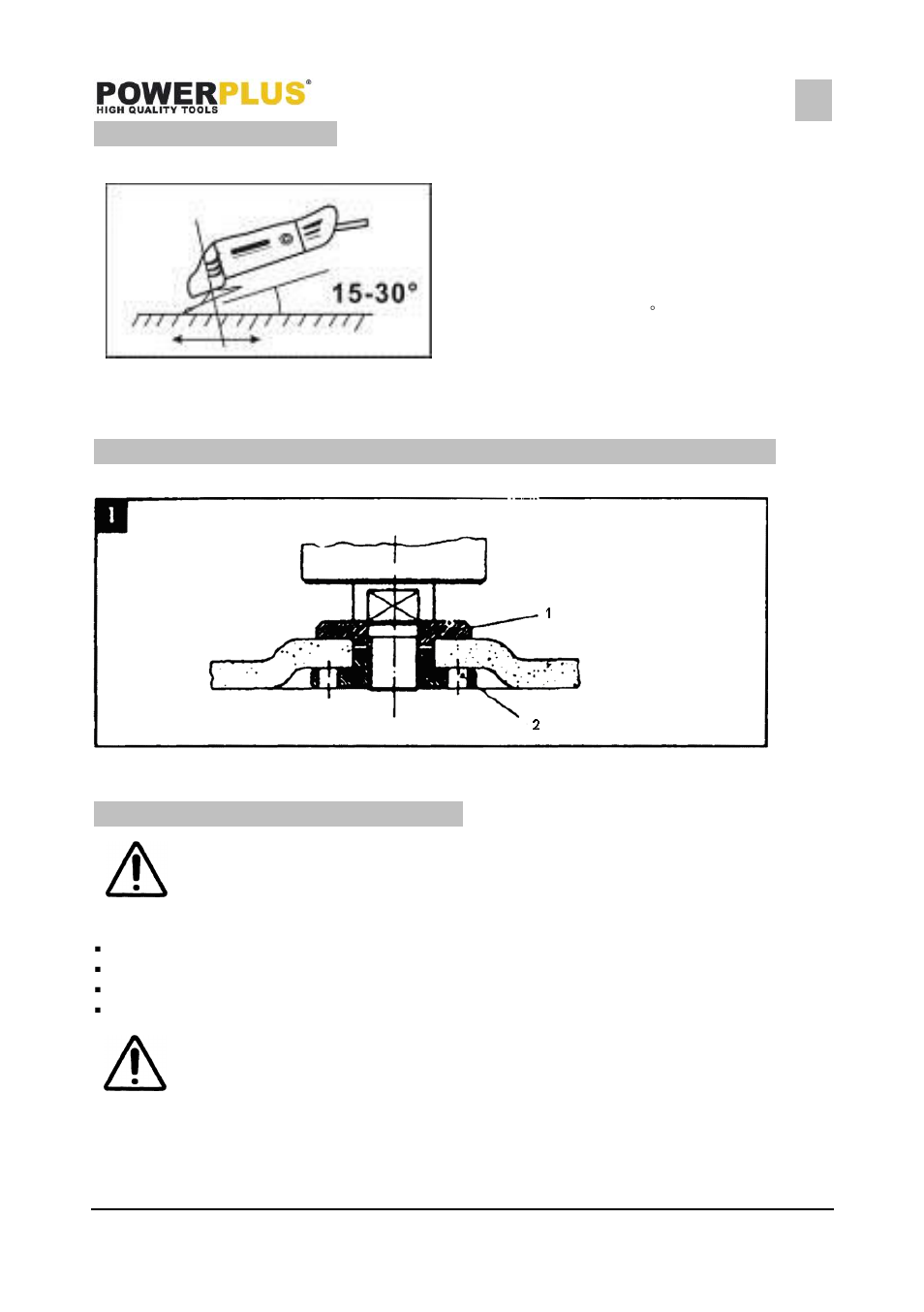 Operaton modes, Grinding, Flange arrangements when using grinding wheels9 | Cleaning and maintenance, Cleaning, Lubrication | Powerplus POWX0617 ANGLE GRINDER 2500W 230MM EN User Manual | Page 9 / 12