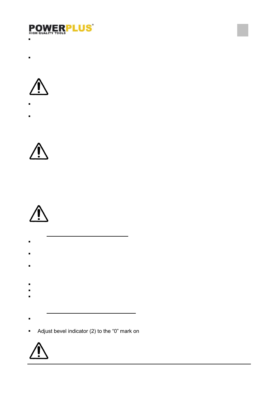 Bevel stop adjustment (fig. 14, 15, 16), 90° (0°) bevel adjustment (fig. 14), 90° bevel pointer adjustment (fig. 15) | Powerplus POWX07551T MITRE SAW 1400W - 190MM EN User Manual | Page 11 / 19