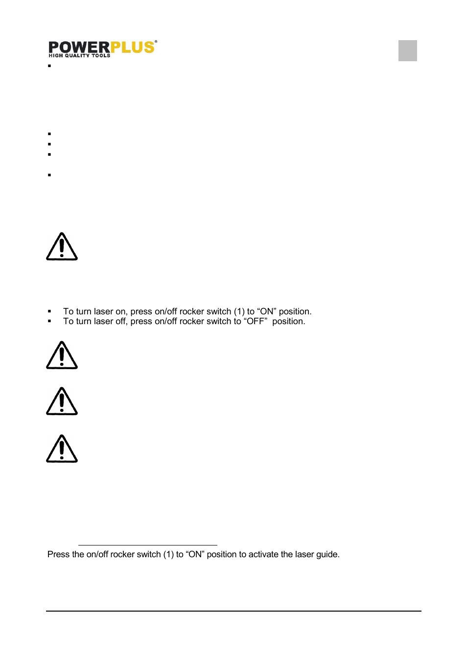 Maximum cutting depth (fig. 19), The laser guide (fig. 20), Operation | Basic saw operations, Turning the laser guide on (fig. 21) | Powerplus POWX07551T MITRE SAW 1400W - 190MM EN User Manual | Page 13 / 19