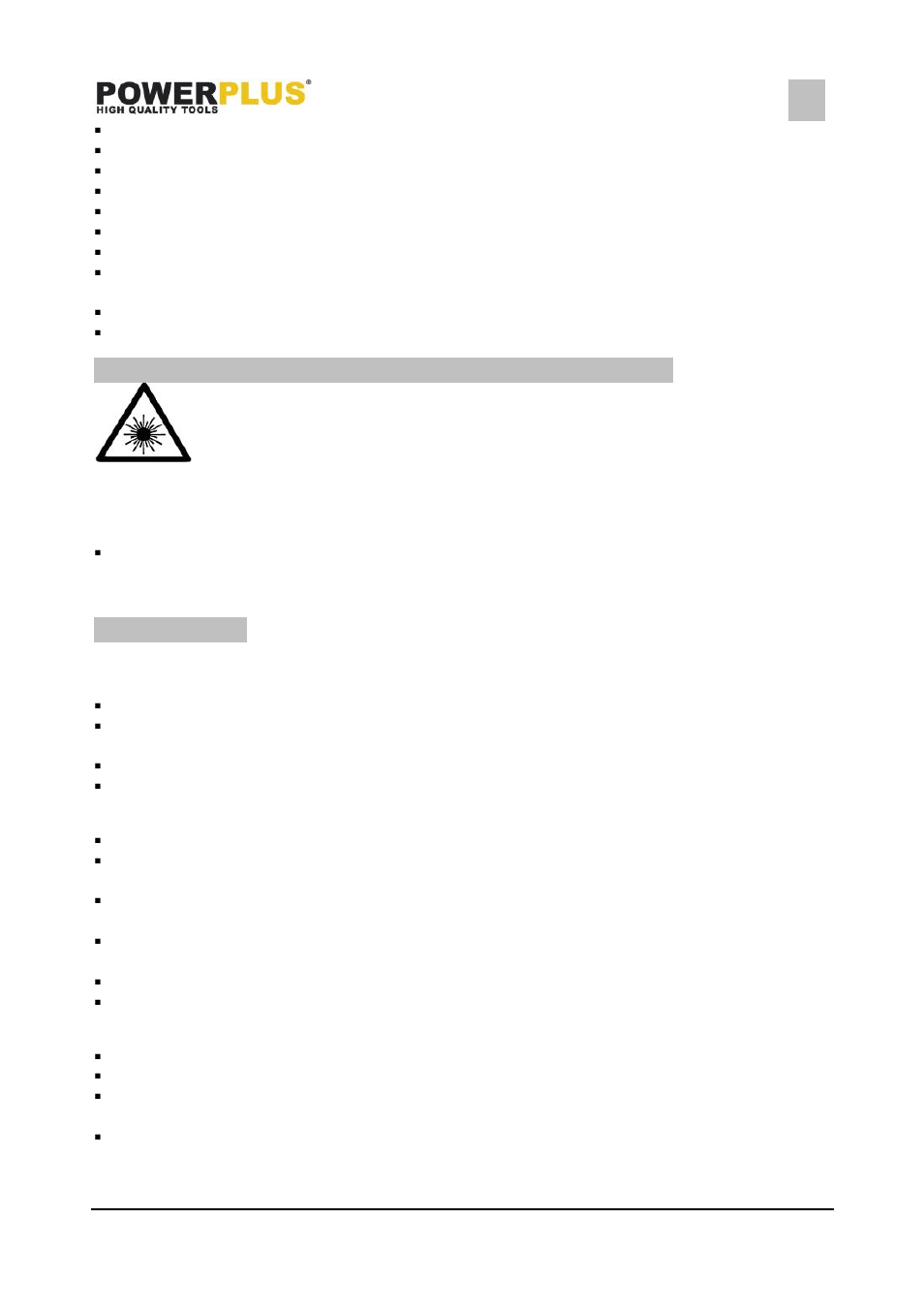 Additional safety instructions for lasers, Assembly, Mounting the machine (fig. a) | Adjusting the sawing angle (fig. a&b), Adjusting the bevel angle (fig. a&c) | Powerplus POWX075 TELESCOPIC MITRE SAW 2000W 305MM EN User Manual | Page 6 / 11