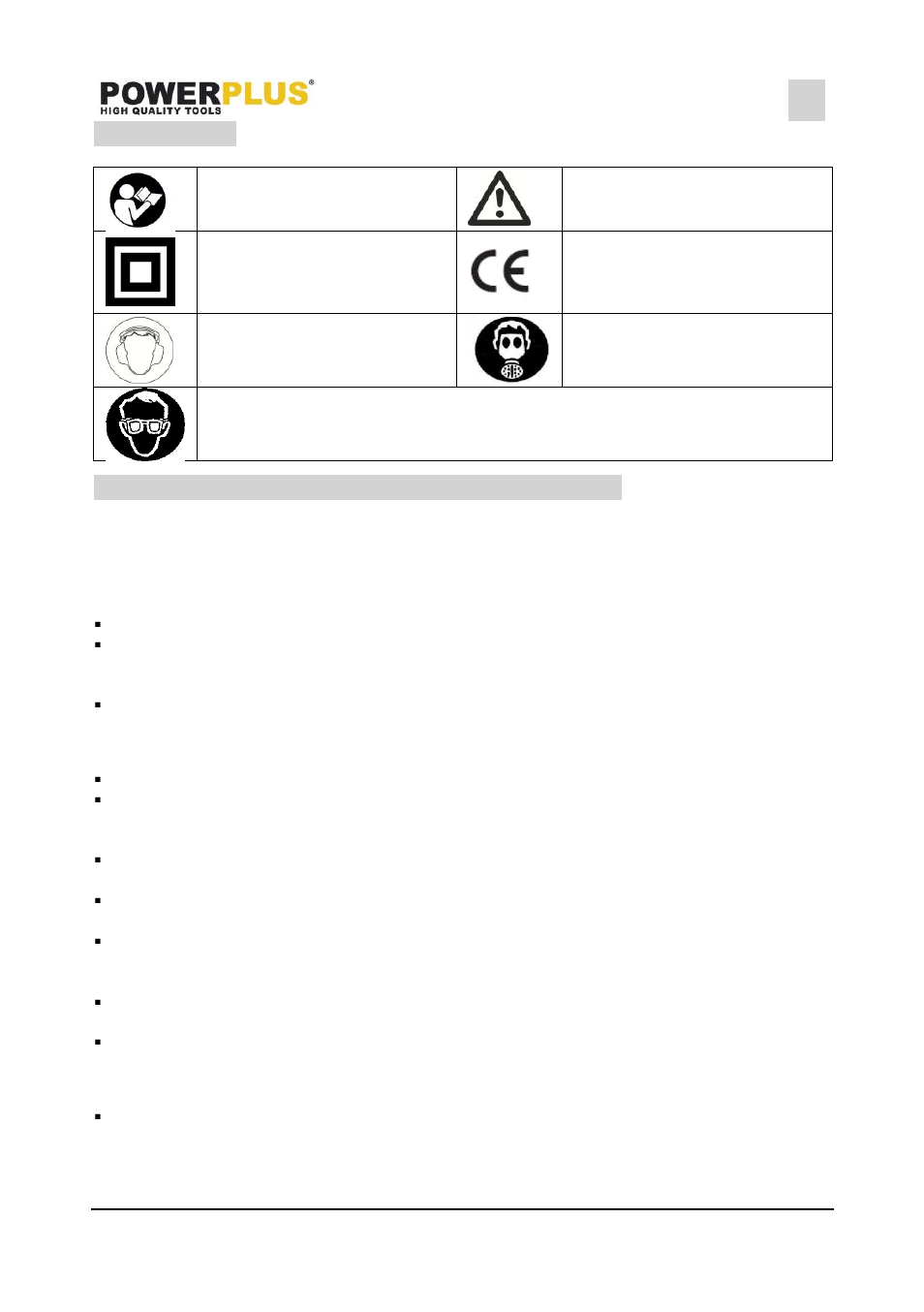 Symbols, General power tool safety warnings, Working area | Electrical safety, Personal safety | Powerplus POWX083 CONCRETE/PAINT MIXER 1220W EN User Manual | Page 3 / 8