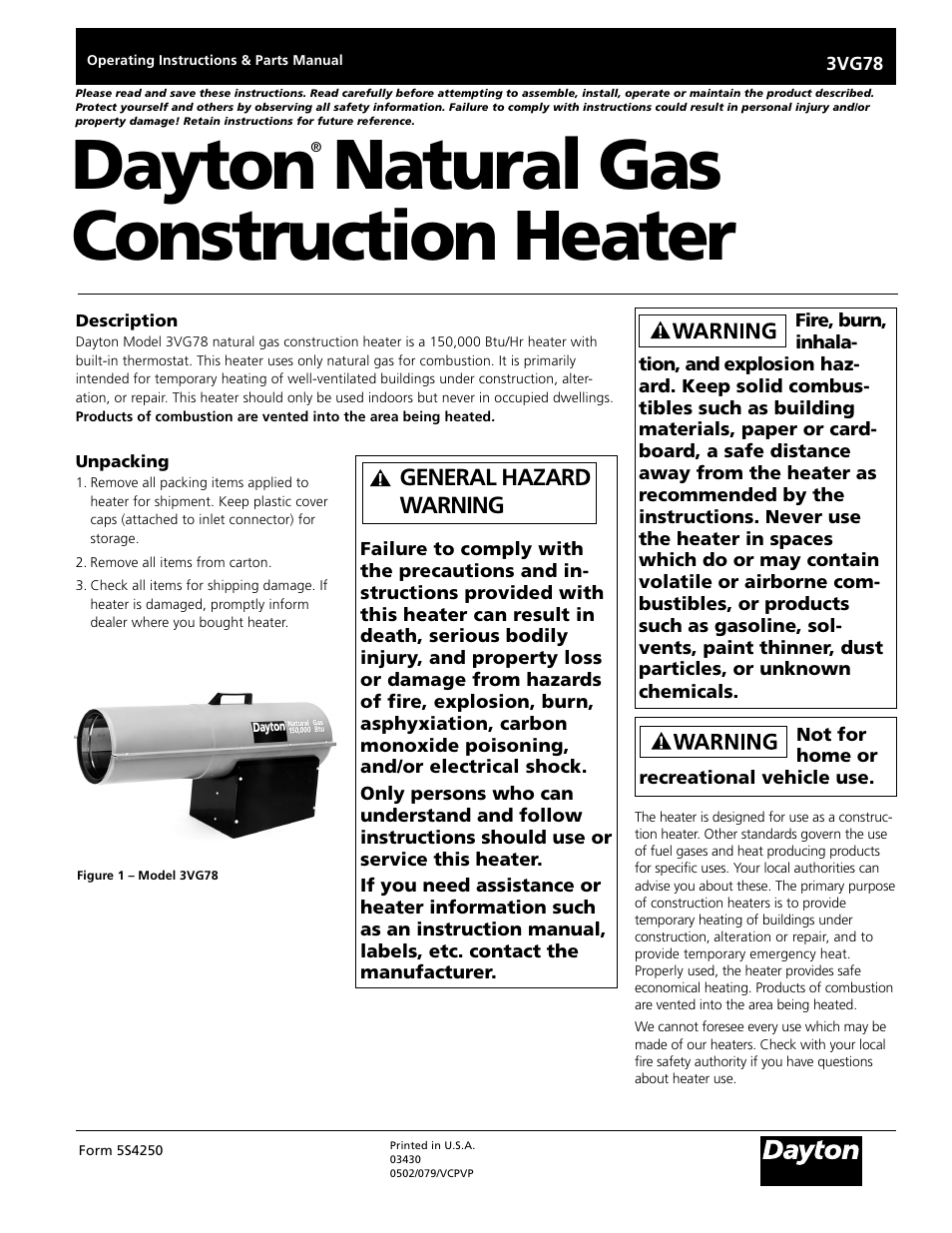 Dayton 3VG78 User Manual | 10 pages