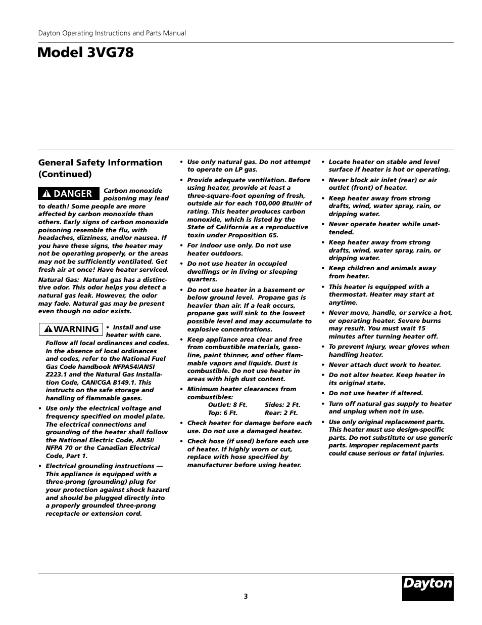 Model 3vg78, General safety information (continued) | Dayton 3VG78 User Manual | Page 3 / 10