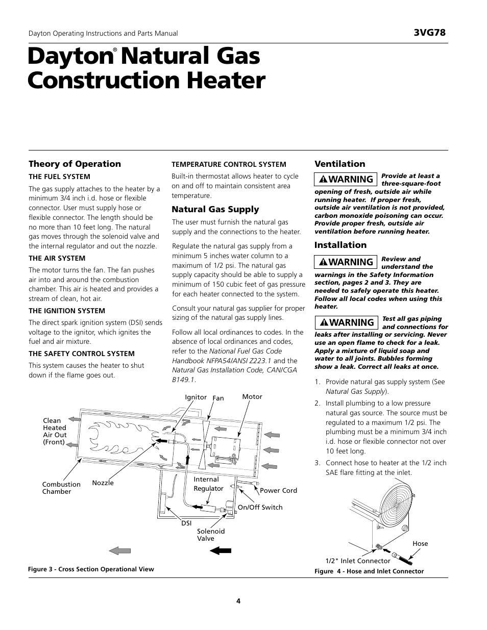 Dayton natural gas construction heater, 3vg78 | Dayton 3VG78 User Manual | Page 4 / 10