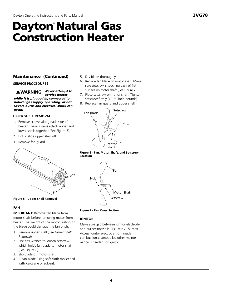 Dayton natural gas construction heater, 3vg78, Maintenance (continued) | Dayton 3VG78 User Manual | Page 6 / 10