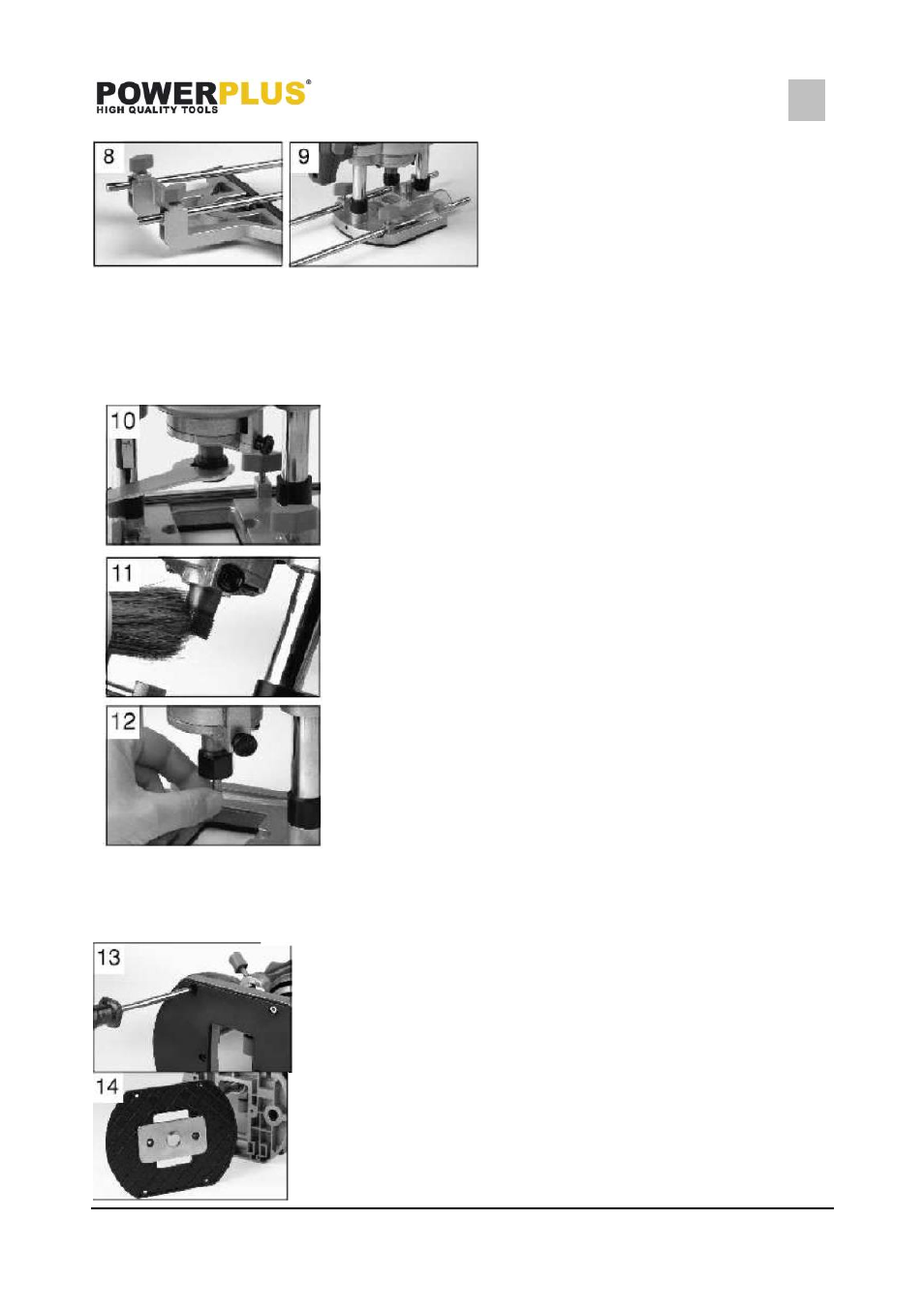 Assembly of parallel stop, Cutter guide sleeve | Powerplus POWX093 ROUTER 1500W +12 ROUTER BITS EN User Manual | Page 7 / 12
