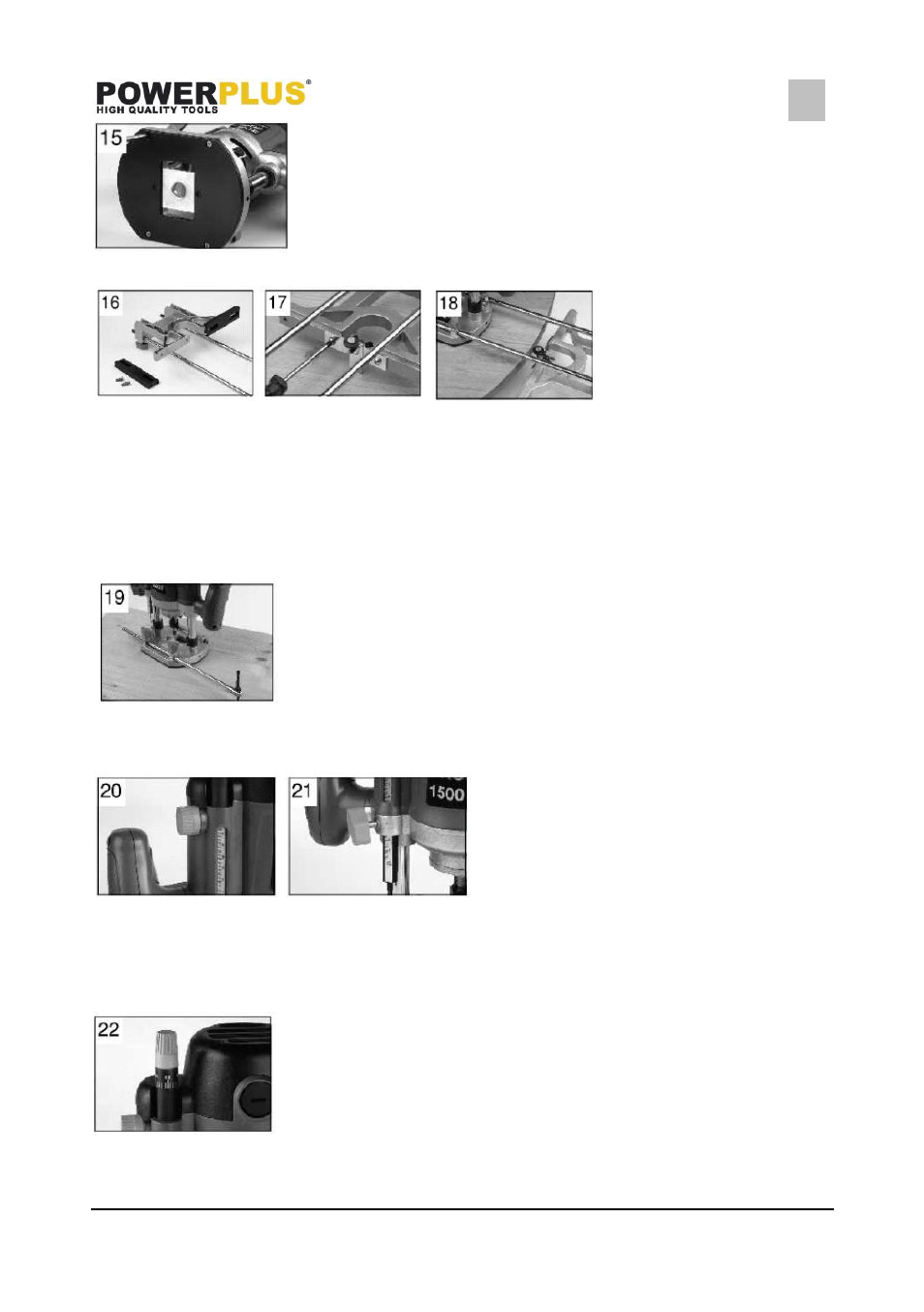 Profile accessories, Circle cutting accessories, Setting the working depth | Fine adjustment | Powerplus POWX093 ROUTER 1500W +12 ROUTER BITS EN User Manual | Page 8 / 12