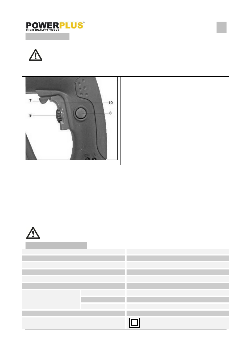 Operation, Switch on/off and selecting rotation speed, Forward/reverse lever | Replacing the carbon brush, Technical data, Powx112, 8 operation, 9 technical data | Powerplus POWX112 HAMMER DRILL 1050W EN User Manual | Page 7 / 9