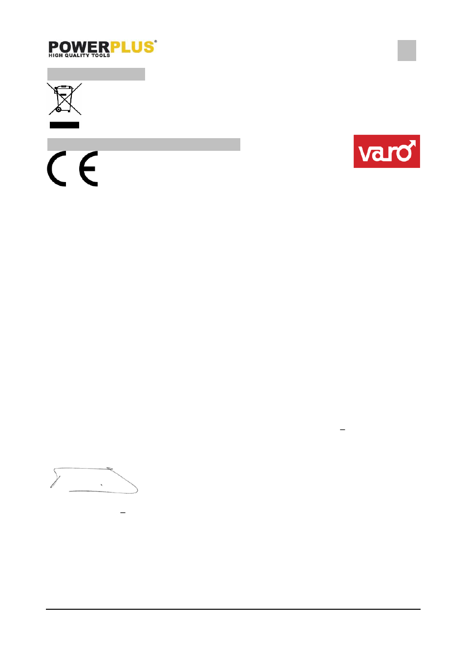 Environment, Declaration of conformity | Powerplus POWX1152 HAMMER DRILL 1250W EN User Manual | Page 9 / 9