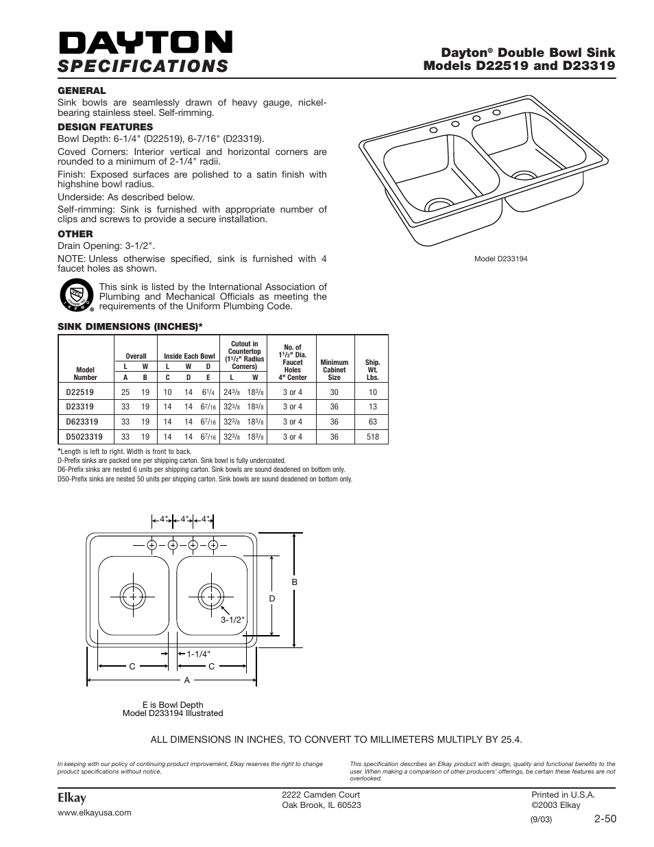 Dayton D23319 User Manual | 1 page