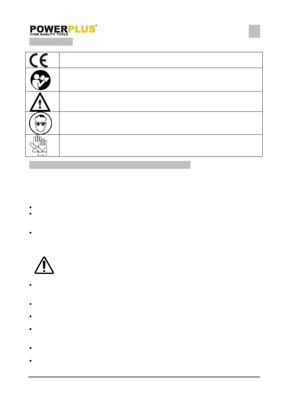 Symbols, General power tool safety warnings, Working area | Electrical safety | Powerplus POWX1250 B ENCH GRINDER COMBI 350W EN User Manual | Page 3 / 8