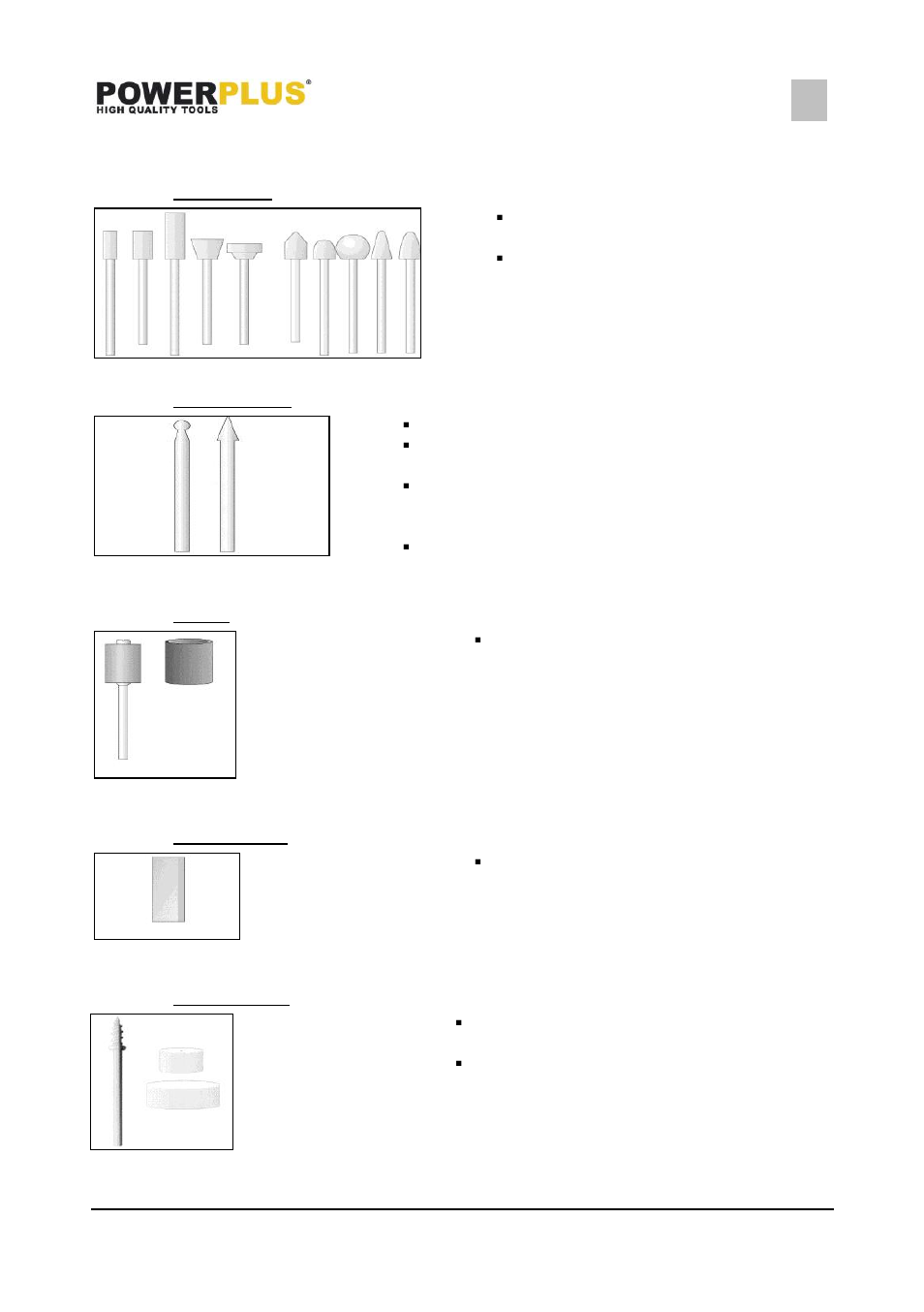Accessories, Grinding bits, Grinding points | Sander, Grinding stone, Polishing discs, Powx134 | Powerplus POWX134 MULTITOOL 180W +100ACC EN User Manual | Page 7 / 11