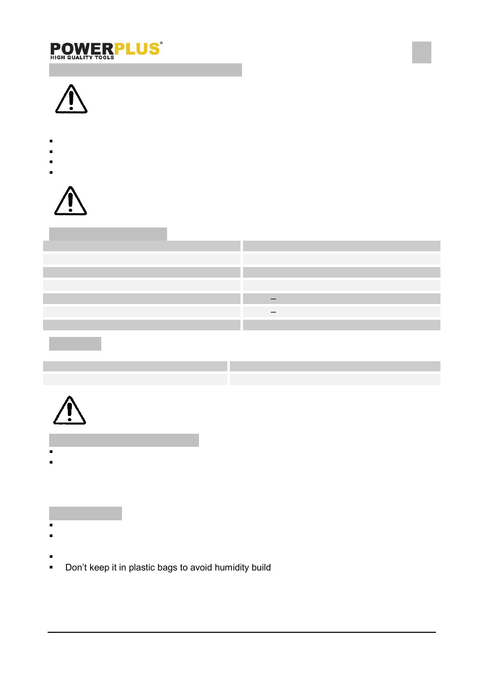 Cleaning and maintenance, Cleaning, Technical data | Noise, Service department, Storage | Powerplus POWX1350 MULTI-FUNCTION SHARP ENER EN User Manual | Page 8 / 10