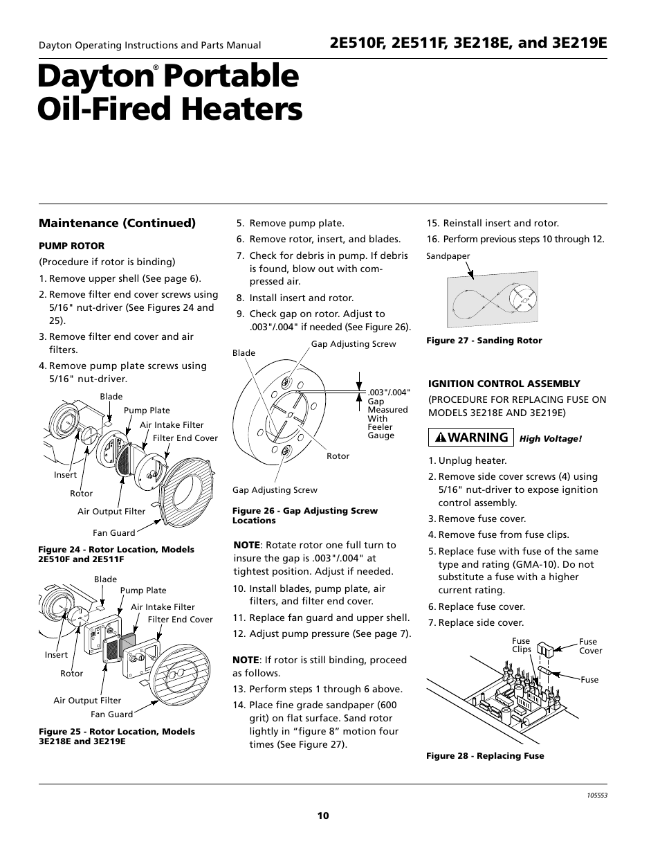 Dayton portable oil-fired heaters, Maintenance (continued) | Dayton 5S1792 User Manual | Page 10 / 24
