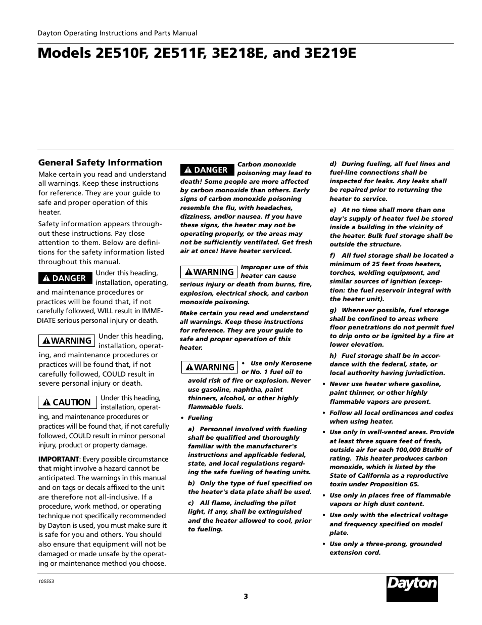 General safety information | Dayton 5S1792 User Manual | Page 3 / 24