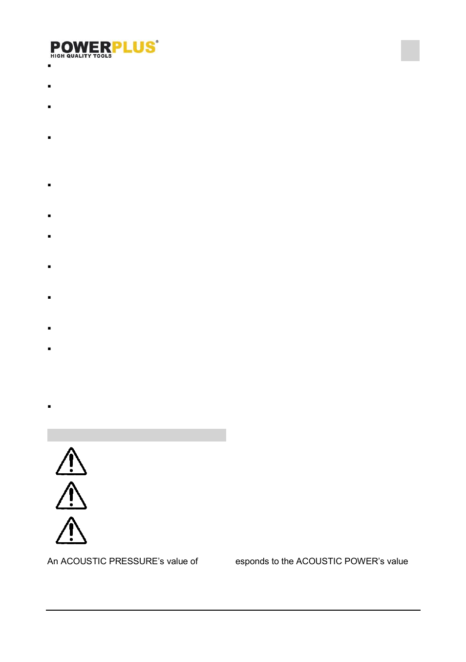 Power tool use and care, Service, Specific safety warnings | Powerplus POWX1735 COMPRESSOR 1500W 24L LUBRICATED EN User Manual | Page 4 / 10