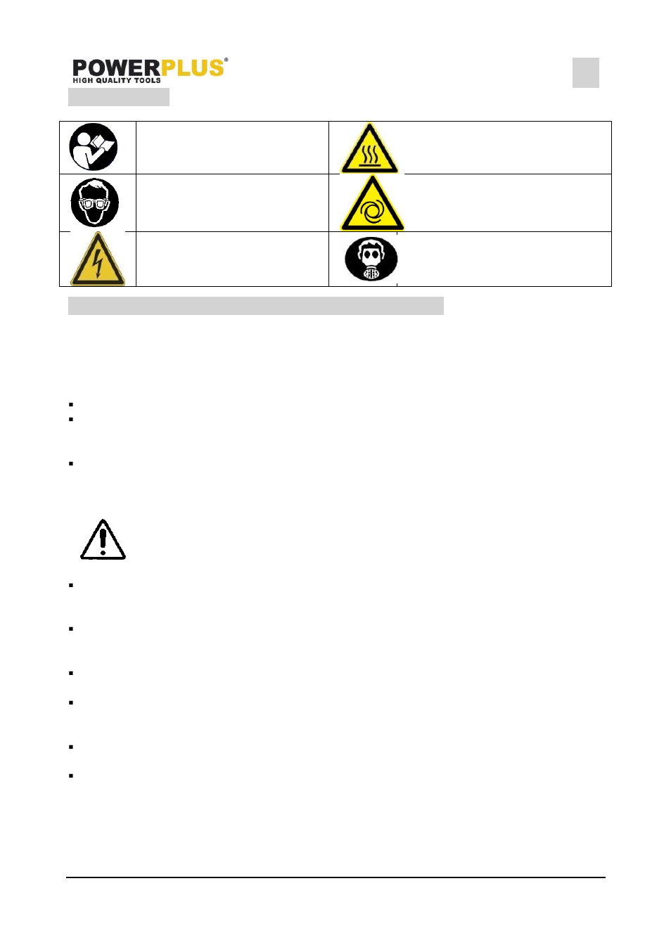 Symbols, General power tool safety warnings, Work area | Electrical safety | Powerplus POWX1750 COMPRESSOR 2200W OIL FREE EN User Manual | Page 4 / 11