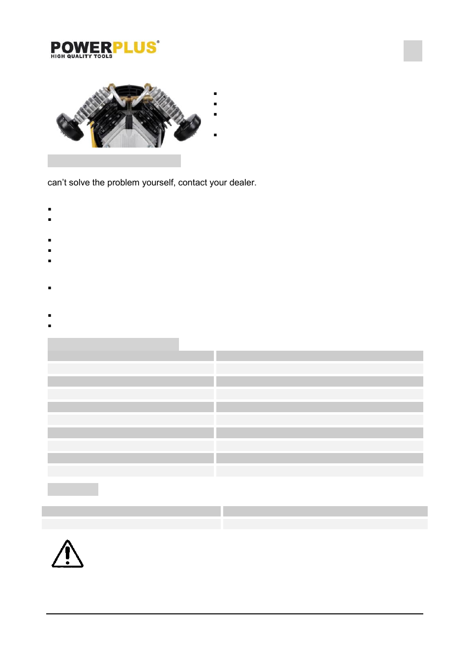 Checking and cleaning the air filter, Trouble-shooting, Engine does not start | Compressor does not supply air, Pressure is too high, Technical details, Noise | Powerplus POWX1770 COMPRESSOR 2200W 50L LUBRICATED EN User Manual | Page 9 / 11