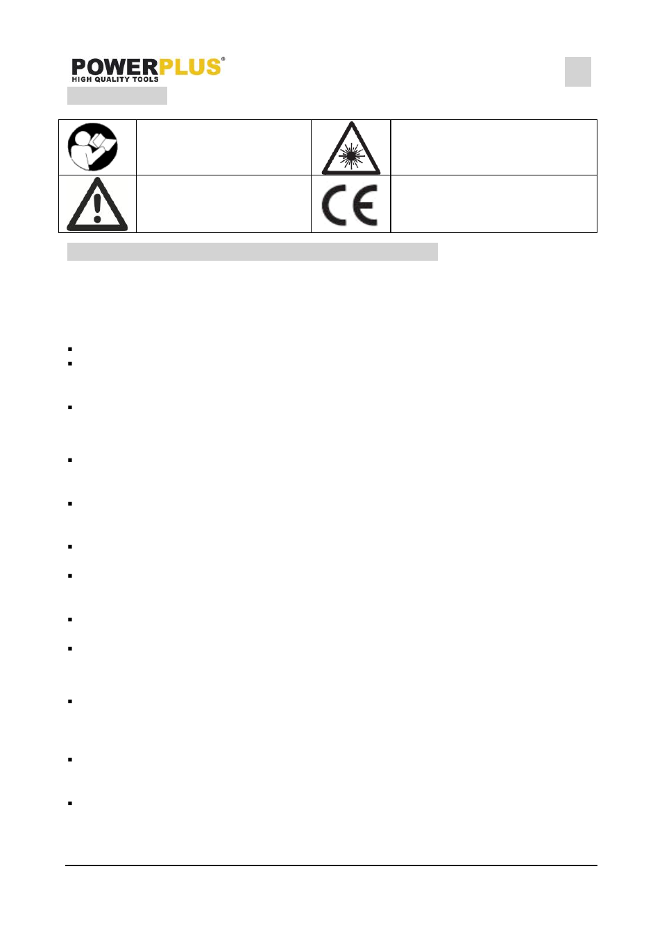 Symbols, General power tool safety warnings, Work area | Electrical safety, Personal safety | Powerplus POWX180 BAND SAW 350W EN User Manual | Page 4 / 14