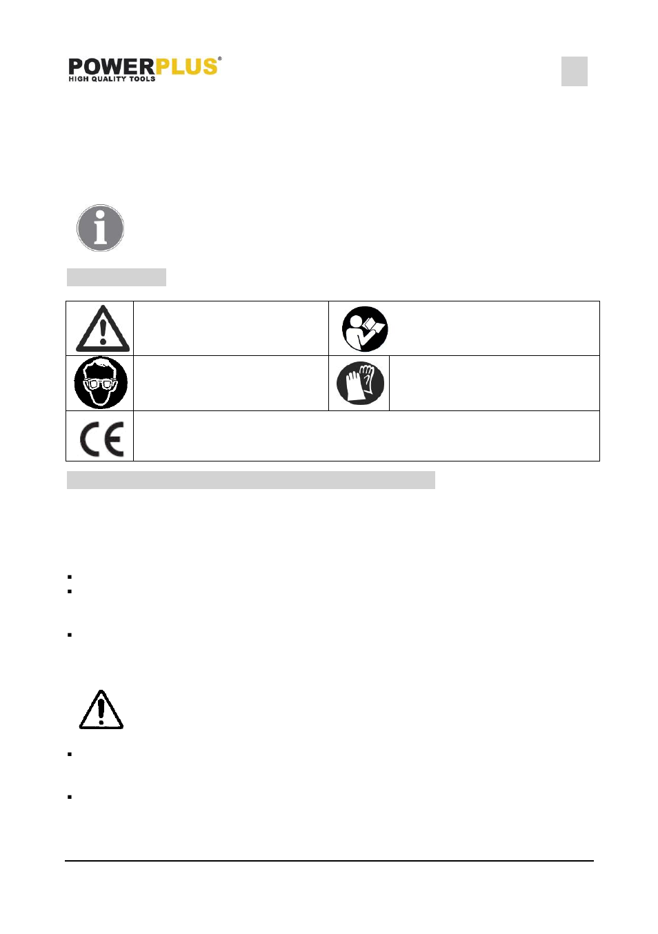 Symbols, General power tool safety warnings, Work area | Electrical safety, Powx204, 4 symbols, 5 general power tool safety warnings | Powerplus POWX204 PLANER 1500W 204MM EN User Manual | Page 4 / 13