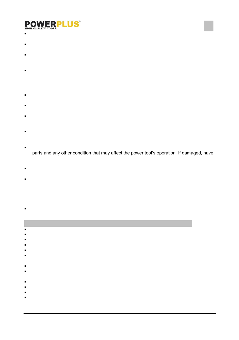 Power tool use and care, Service, Additional safety instructions for tile cutters | Powx242, 6 additional safety instructions for tile cutters | Powerplus POWX242 TILE CUTTER 1100W 240MM EN User Manual | Page 5 / 12