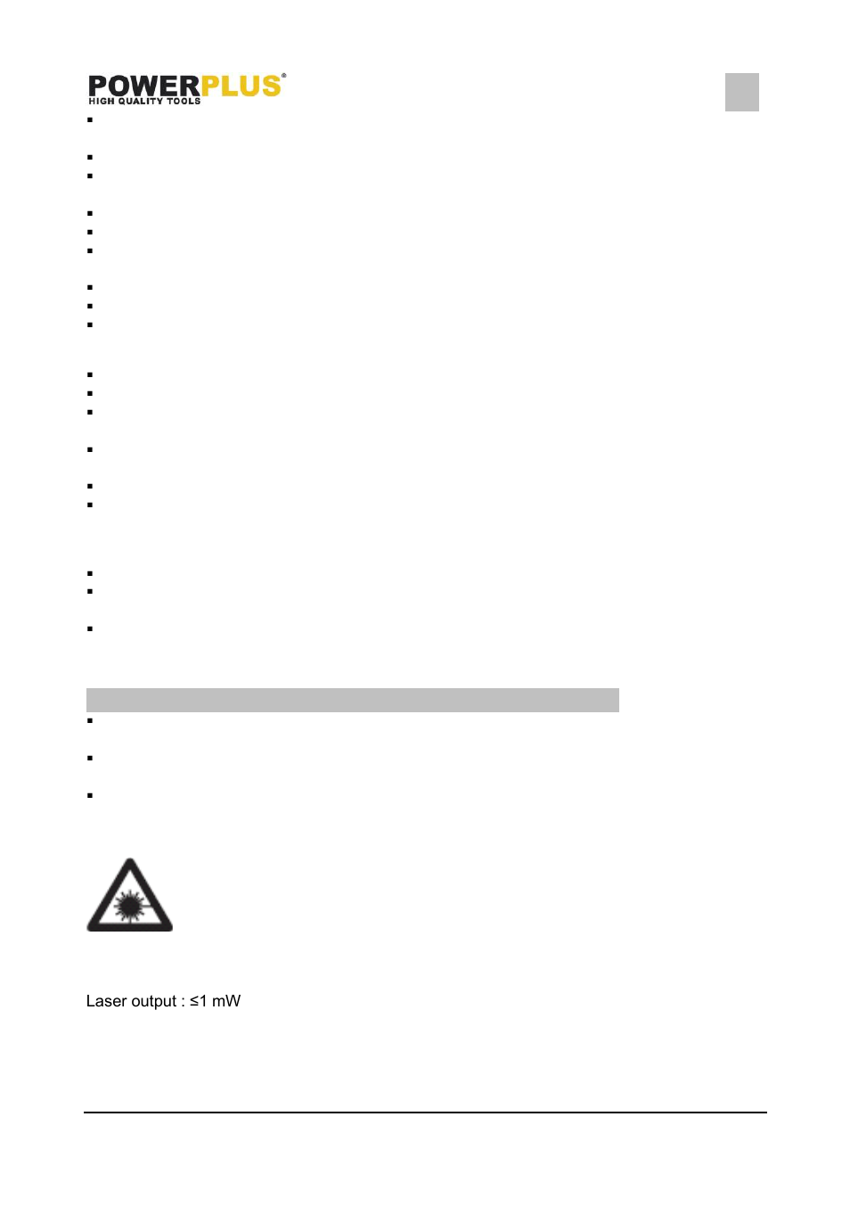 Power supply, Using an extension lead, Additional safety instructions for lasers | Powx242, 7 additional safety instructions for lasers | Powerplus POWX242 TILE CUTTER 1100W 240MM EN User Manual | Page 6 / 12