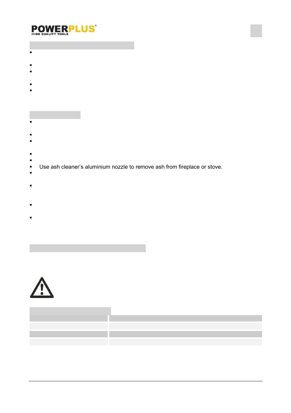 Additional safety hints, Operation, Cleaning and maintenance | Technical details | Powerplus POWX302 ASH CLEANER 20L EN User Manual | Page 3 / 4