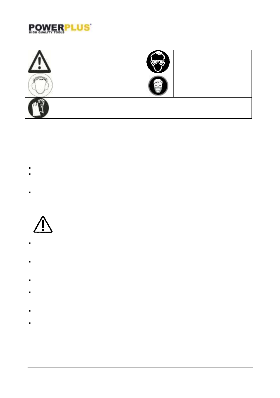 Symbols, General power tool safety warnings, Work area | Electrical safety | Powerplus POWX323 VACUUM CLEANER WET/DRY 1200W EN User Manual | Page 4 / 10