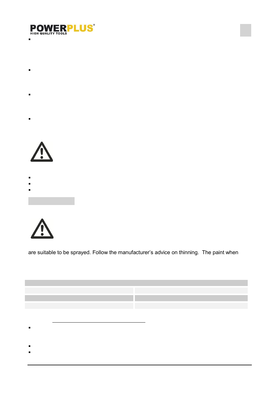Immediately switch off the spray gun when, Assembly, Thinning (fig 1) | If the painting material requires thinning | Powerplus POWX353 PAINT SPRAY GUN 400W EN User Manual | Page 6 / 12