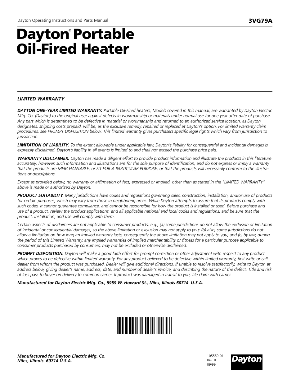 Dayton portable oil-fired heater, 3vg79a | Dayton 3VG79A User Manual | Page 16 / 16