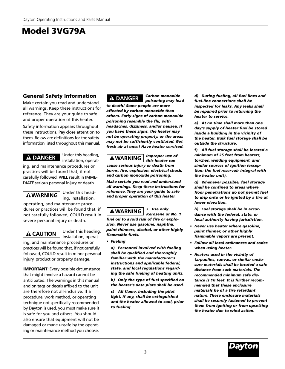 Model 3vg79a, General safety information | Dayton 3VG79A User Manual | Page 3 / 16