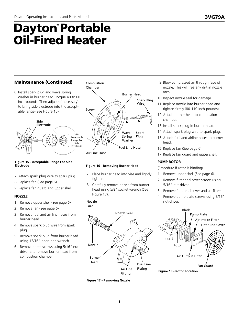 Dayton portable oil-fired heater, 3vg79a, Maintenance (continued) | Dayton 3VG79A User Manual | Page 8 / 16