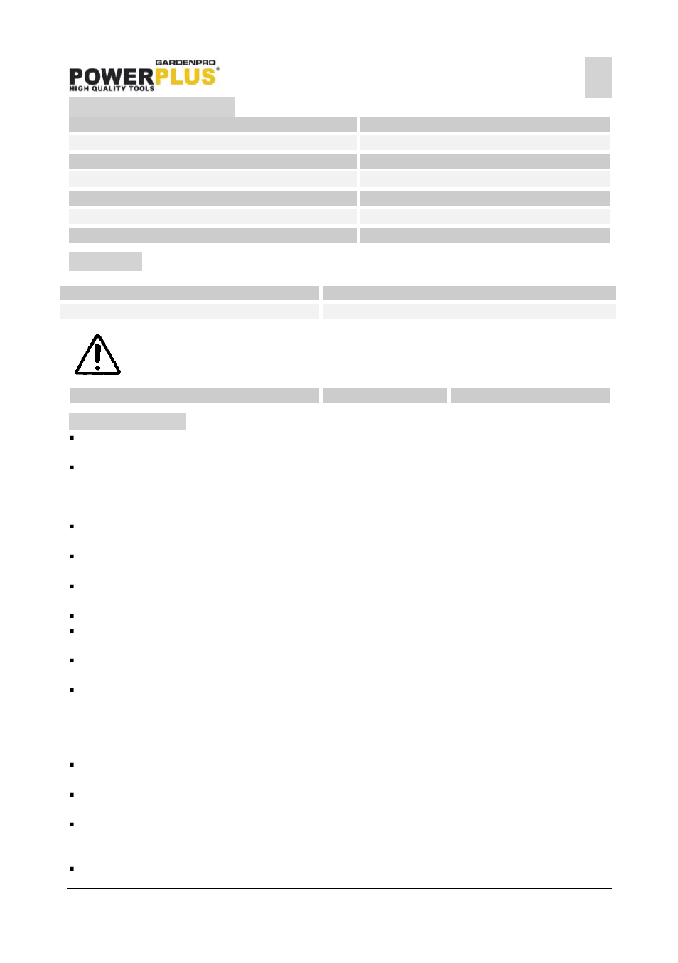 Technical data, Noise, Warranty | Powxg2007, 9 technical data, 10 noise, 11 warranty | Powerplus POWXG2007 HEDGE TRIMMER 550W 525MM EN User Manual | Page 6 / 7