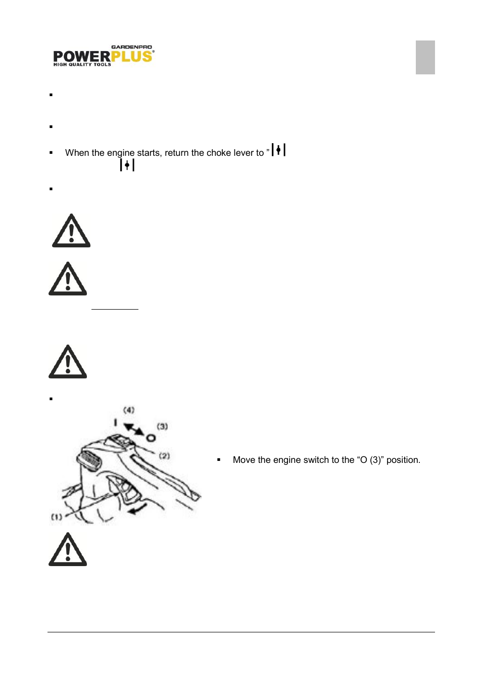 Hot starting, Stopping the engine | Powerplus POWXG2015 HEDGE TRIMMER 25,4CC 600MM EN User Manual | Page 8 / 16