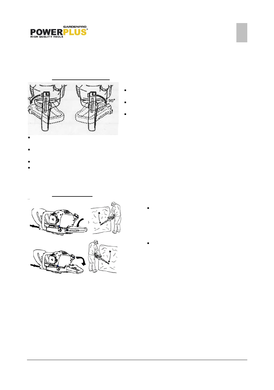 Angle change of rear handle, How to change the angle, Vertical operation | Powerplus POWXG2015 HEDGE TRIMMER 25,4CC 600MM EN User Manual | Page 9 / 16