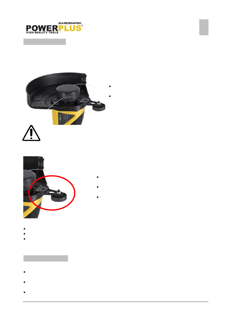 Assembly, Safety guard assembly, Wheel assembly | Auxiliary handle assembly, Operation, Starting | Powerplus POWXG3005 GRASS TRIMMER 550W 330MM EN User Manual | Page 6 / 10