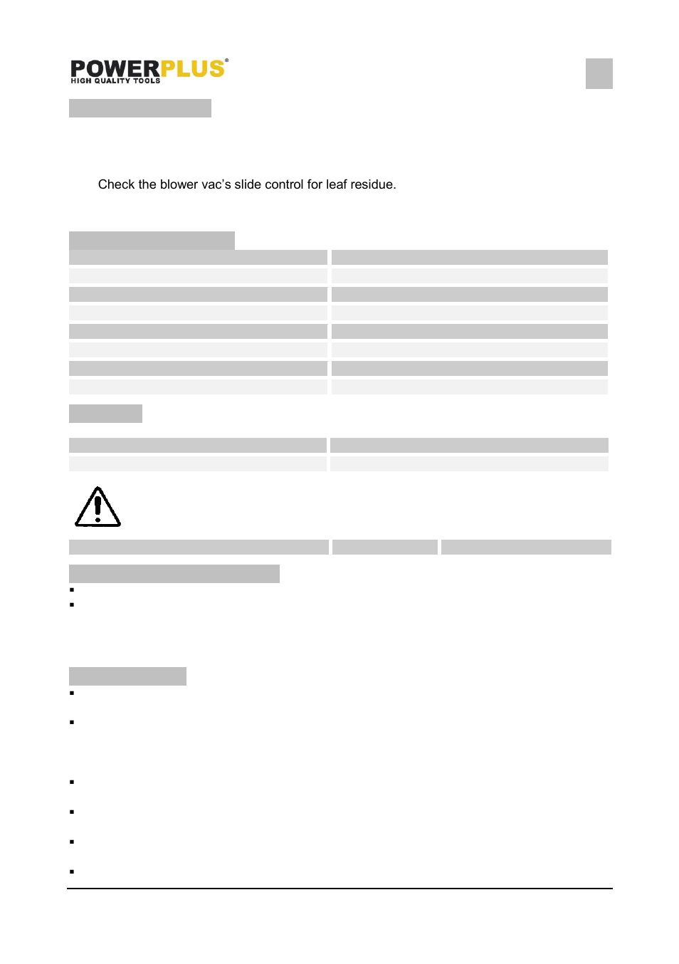 Maintenance, Technical data, Noise | Service department, Warranty, Powxg4035, 11 maintenance, 12 technical data, 13 noise, 14 service department | Powerplus POWXG4035 LEAF BLOWER/VACUUM 3000W EN User Manual | Page 7 / 9