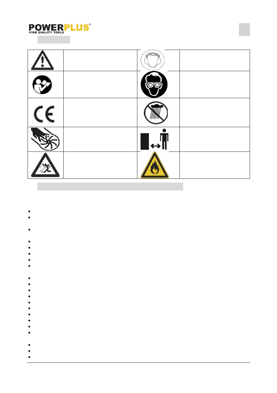 Symbols, General power tool safety warnings | Powerplus POWXG4050 LEAF BLOWER/VACUUM 31CC EN User Manual | Page 3 / 10