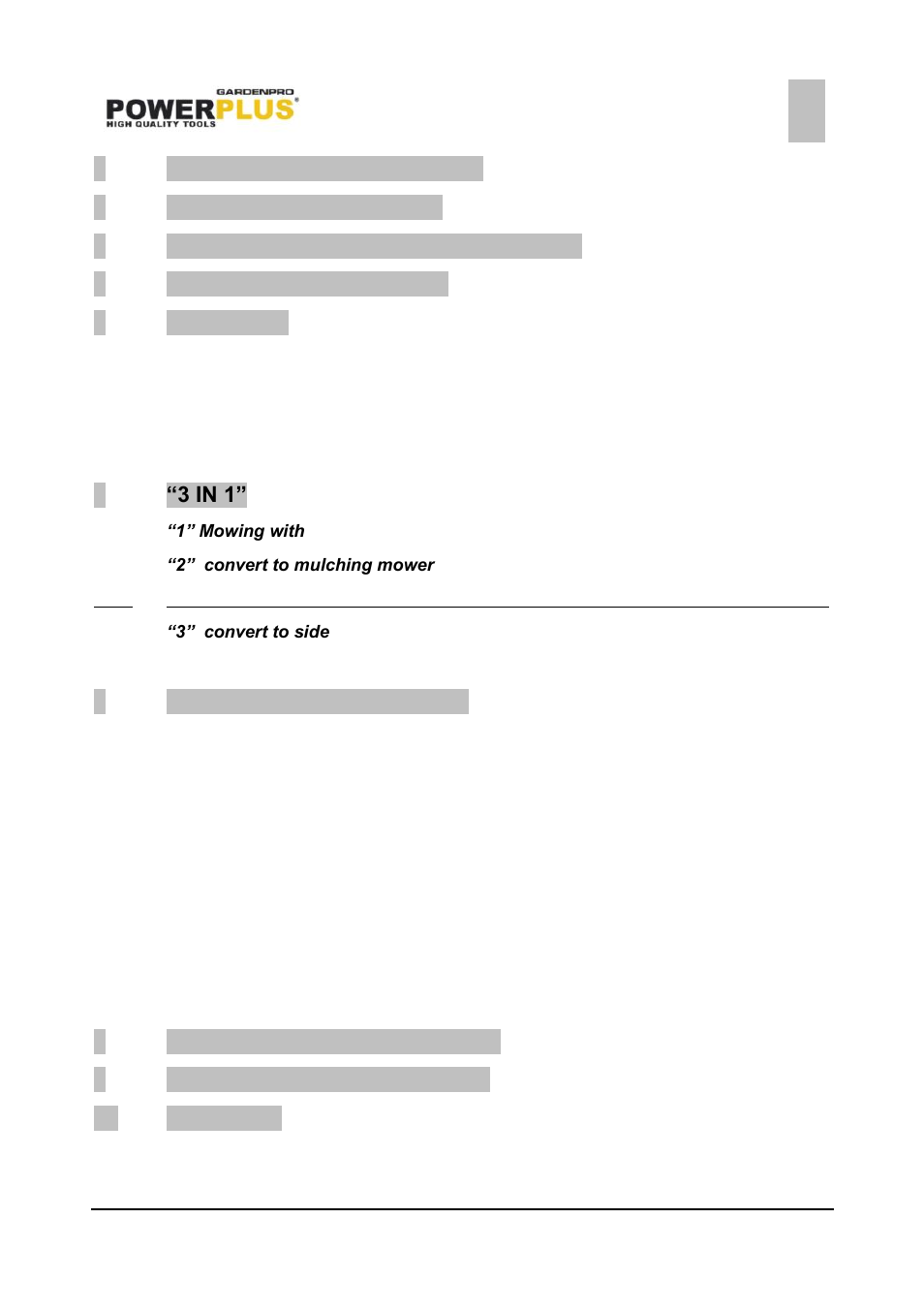Powerplus POWXG6010 LAWNMOWER 173CC 560MM EN User Manual | 17 pages